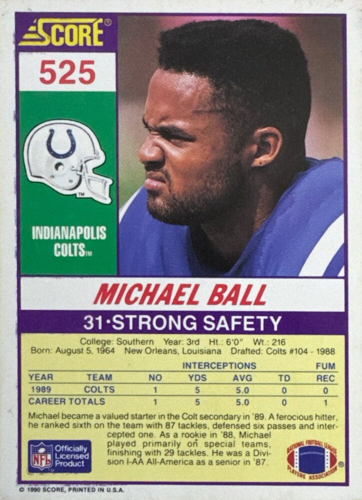 1990 Score Michael Ball Football Card #525