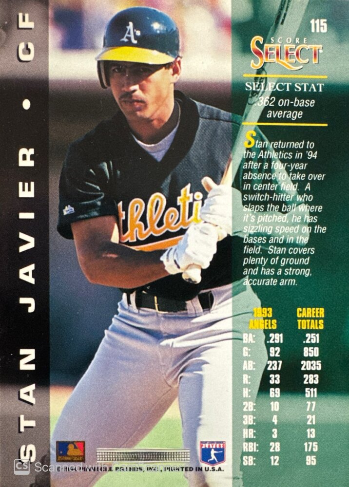 1994 Score Select Stan Javier Baseball Card #115