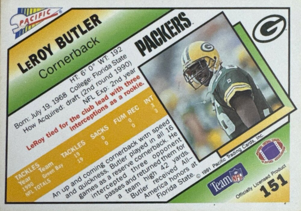 1991 Pacific Leroy Butler Football Card #151