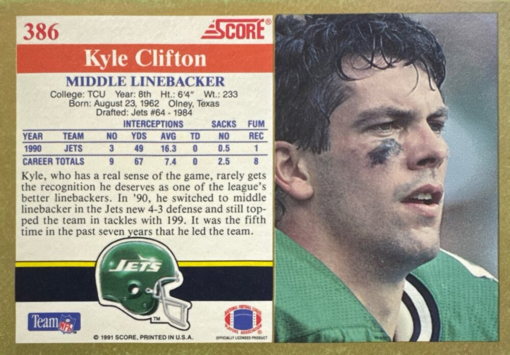 1991 Score Kyle Clifton Football Card #386