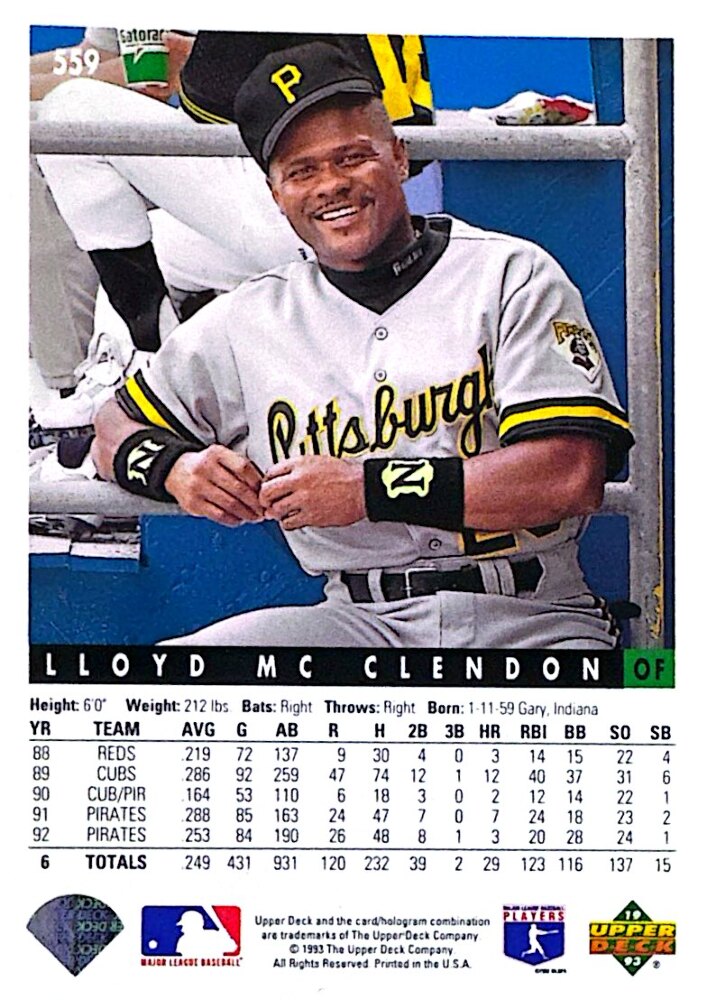 1993 Upper Deck LLoyd Mc Clendon Baseball Card #559