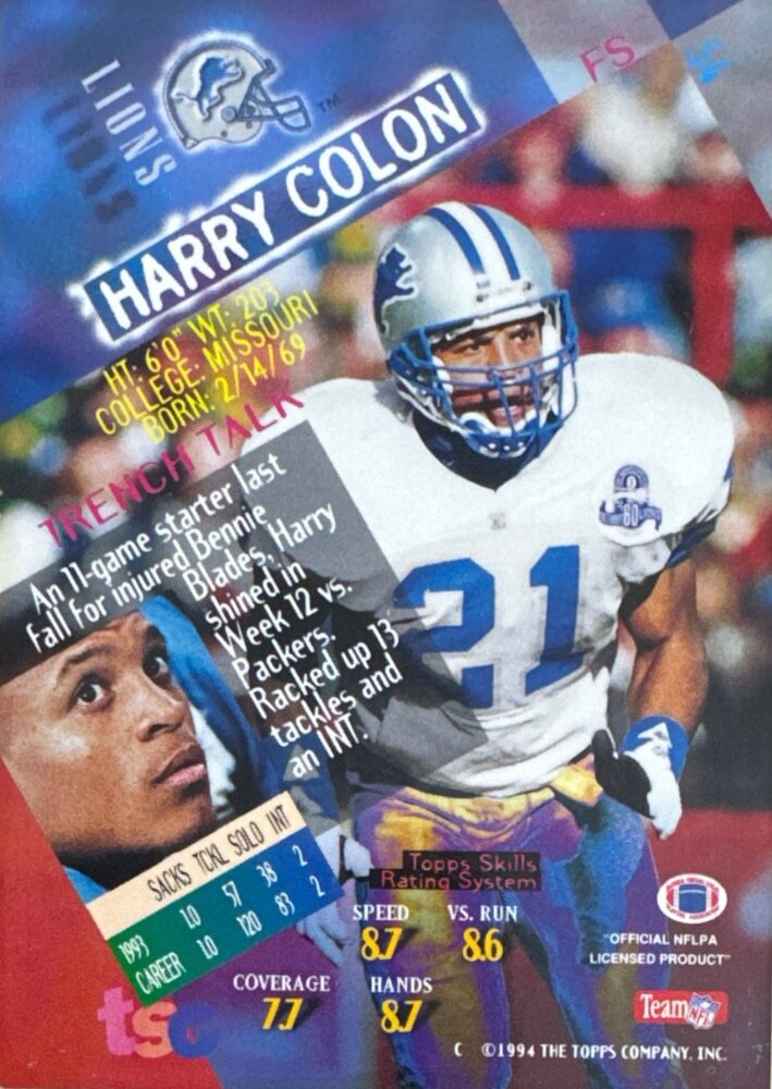 1994 Topps Harry Colon Football Card #54