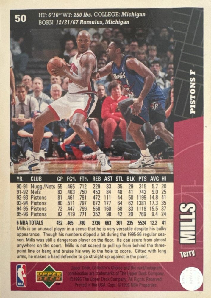 1996 Upper Deck Collectors Choice Terry Mills Basketball Card #50