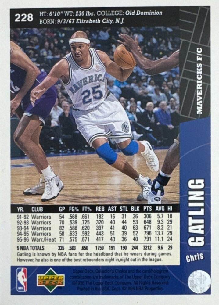 1996 Upper Deck Collectors Choice Chris Gatling Basketball Card #228