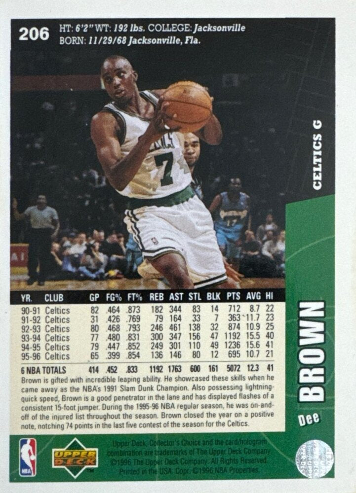 1996 Upper Deck Collectors Choice Dee Brown Basketball Card #206