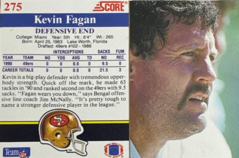 1991 Score Kevin Fagan Football Card #275