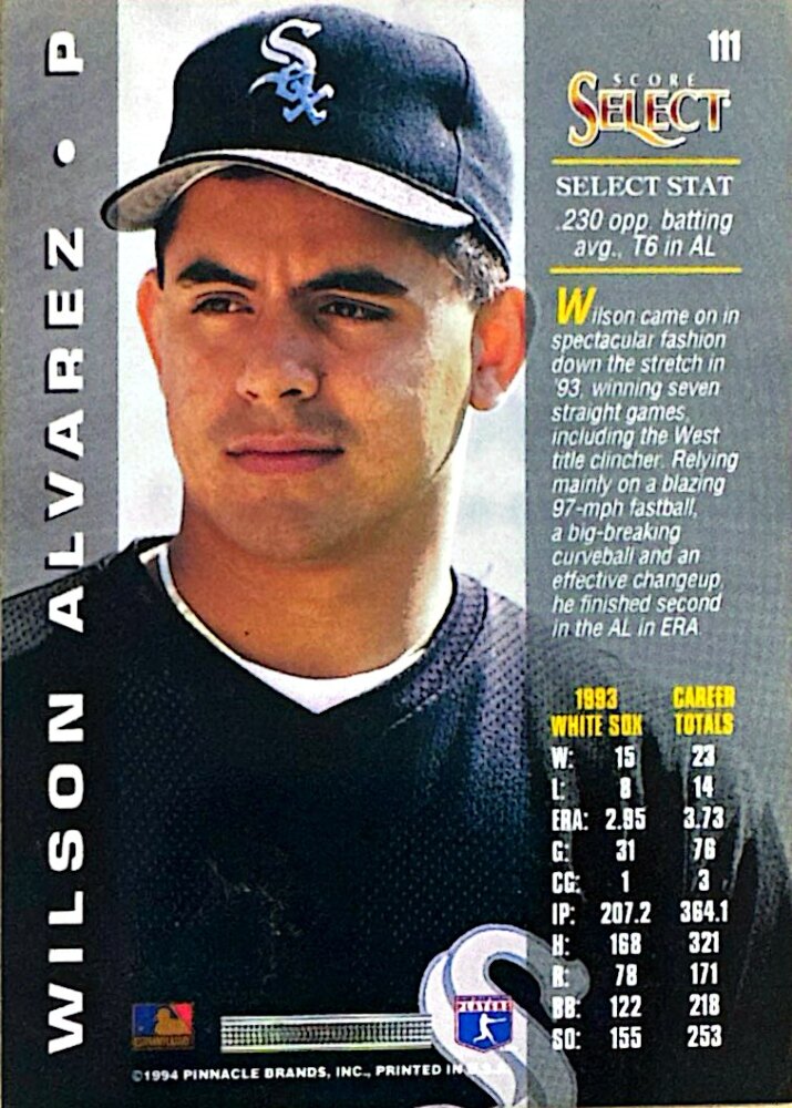 1994 Score Select Wilson Alvarez Baseball Card #111