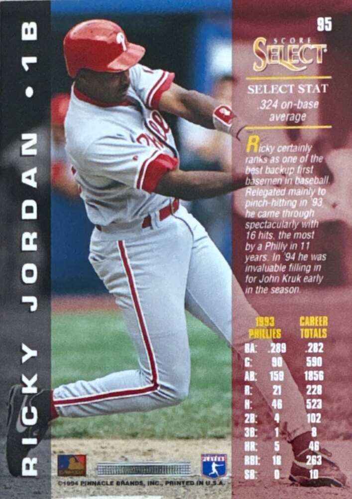 1994 Score Select Ricky Jordan Baseball Card #95