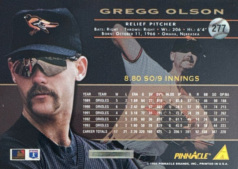 1994 Pinnacle Gregg Olson Baseball Card #277