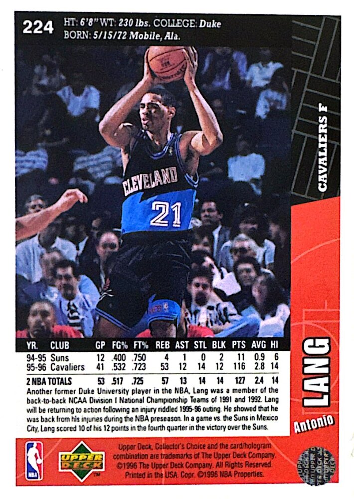 1996 Upper Deck Collectors Choice Antonio Lang Basketball Card #224