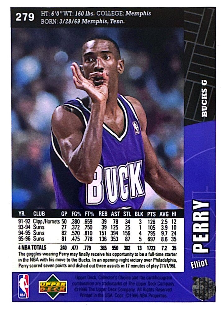 1996 Upper Deck Collectors Choice Elliot Perry Basketball Card #279