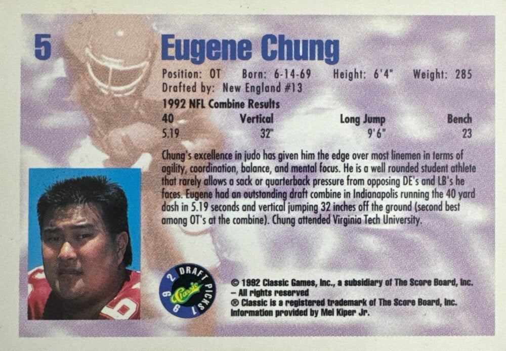 1992 Classic Draft Picks Eugene Chung Football Card #5