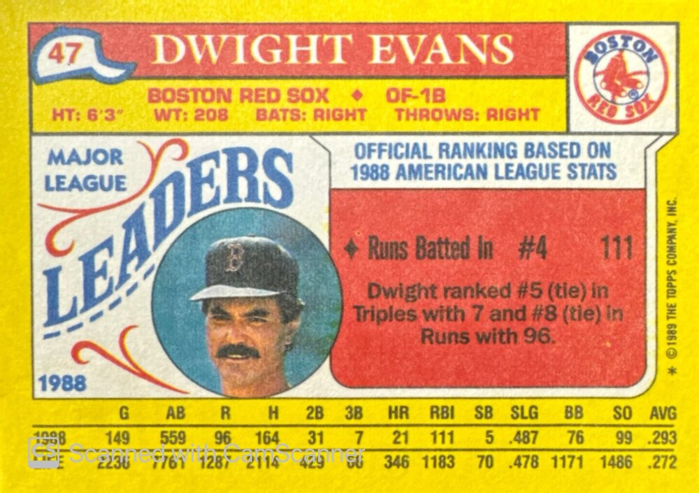 1989 Topps Dwight Evans Baseball Card #47