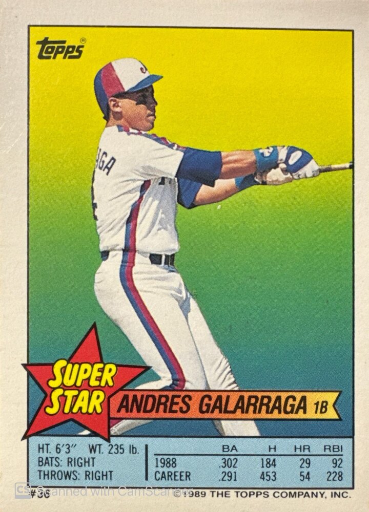 1989 Topps Super Star Sticker Andres Galarraga Baseball Card #36