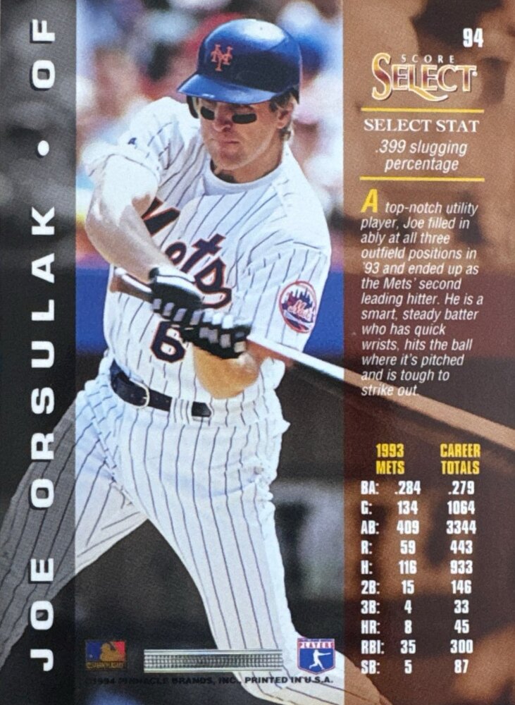 1994 Score Select Joe Orsulak Baseball Card #94