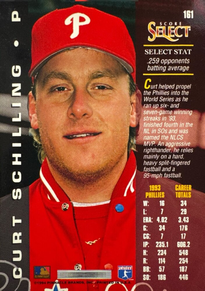 1994 Score Select Curt Schilling Baseball Card #161