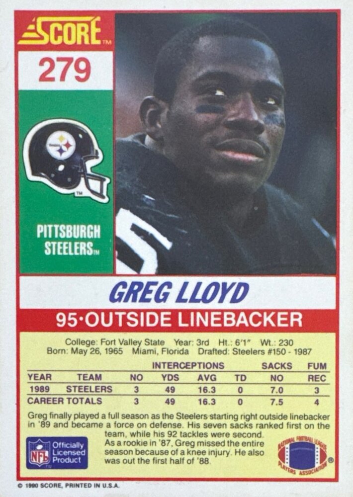 1990 Score Greg Lloyd Football Card #279