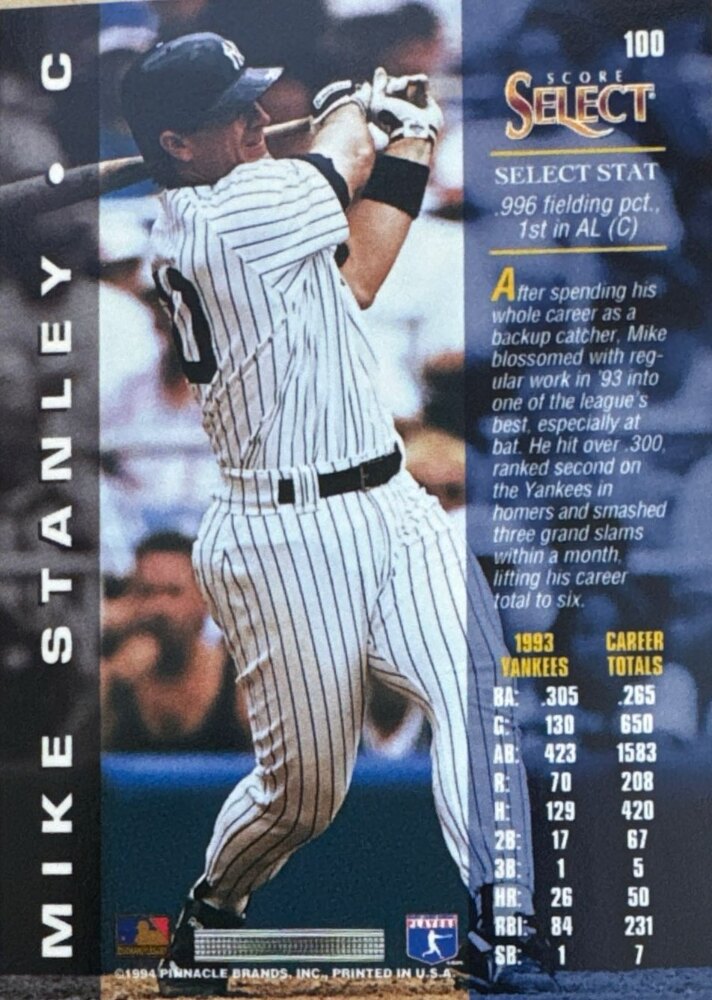 1994 Score Select Mike Stanley Baseball Card #100