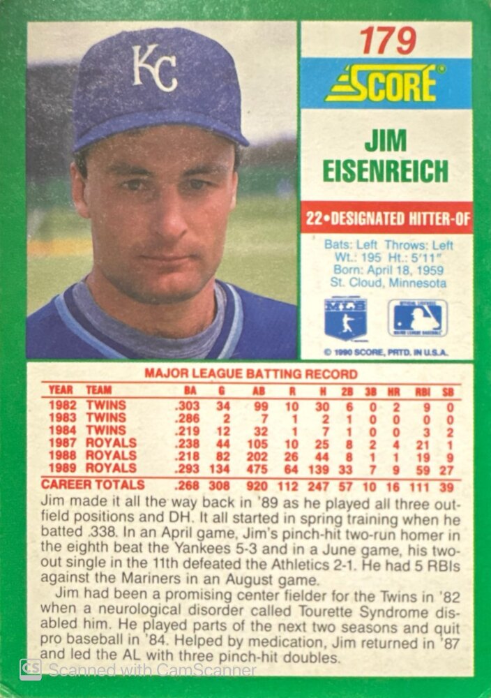 1990 Score Jim Eisenreich Baseball Card #179