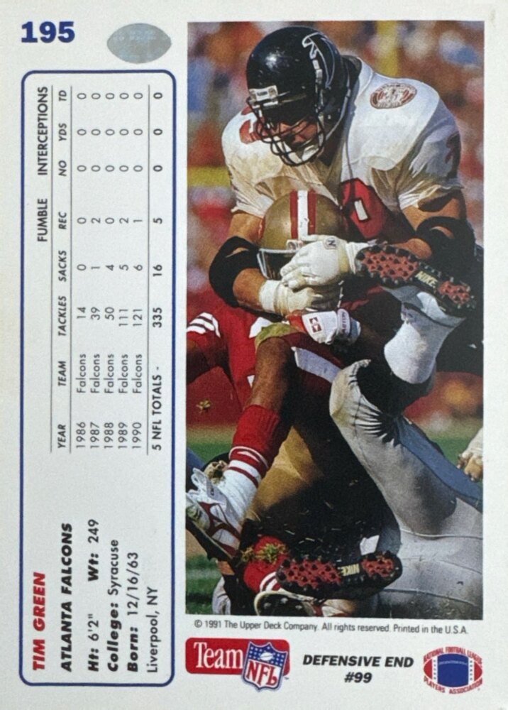 1991 Upper Deck Tim Green Football Card #195