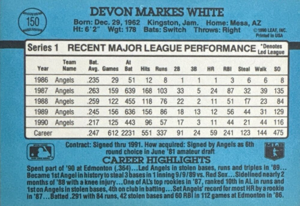 1991 Donruss Devon Markes White Baseball Card #150