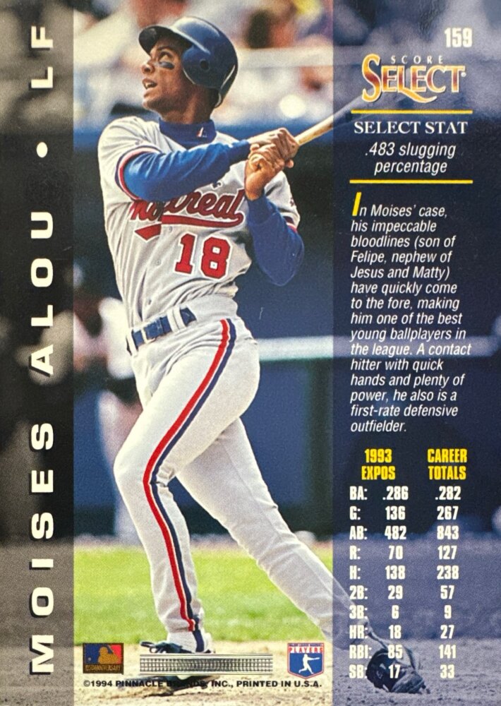 1994 Score Select Moises Alou Baseball Card #159