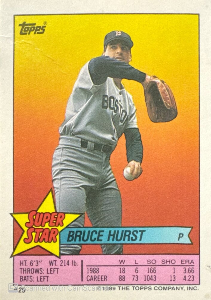 1989 Topps Super Star Sticker Bruce Hurst Baseball Card #29