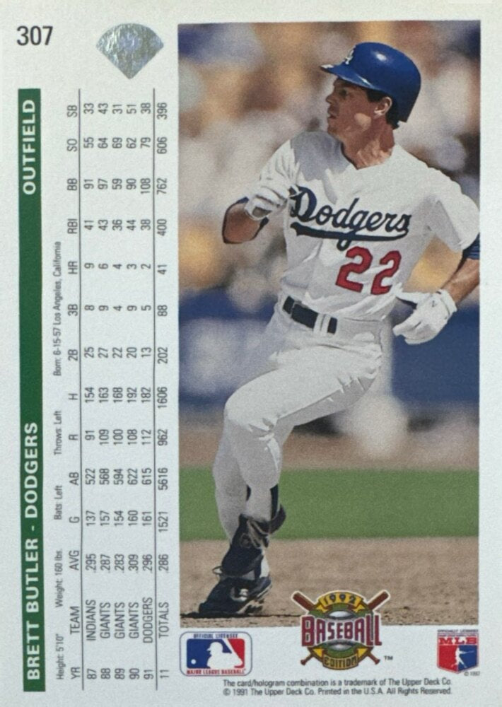 1991 Upper Deck Brett Butler Baseball Card #307