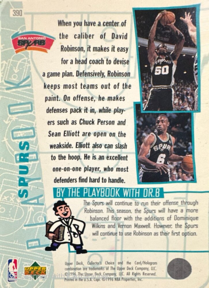 1996 Upper Deck Collectors Choice Spurs Playbook Basketball Card #390