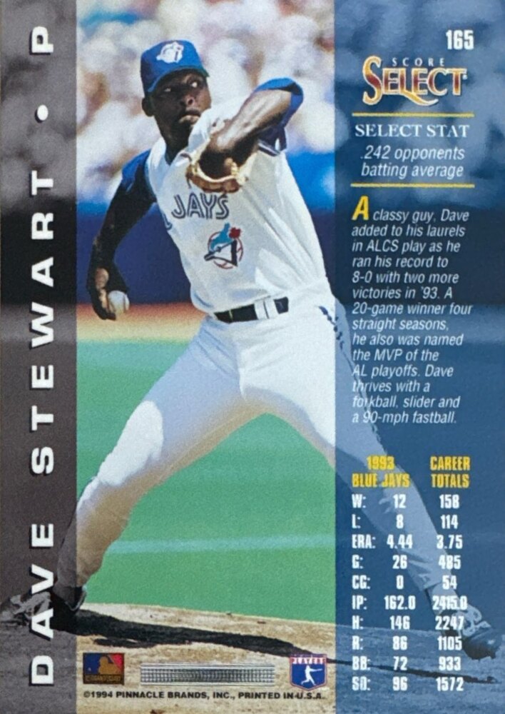 1994 Score Select Dave Stewart Baseball Card #165