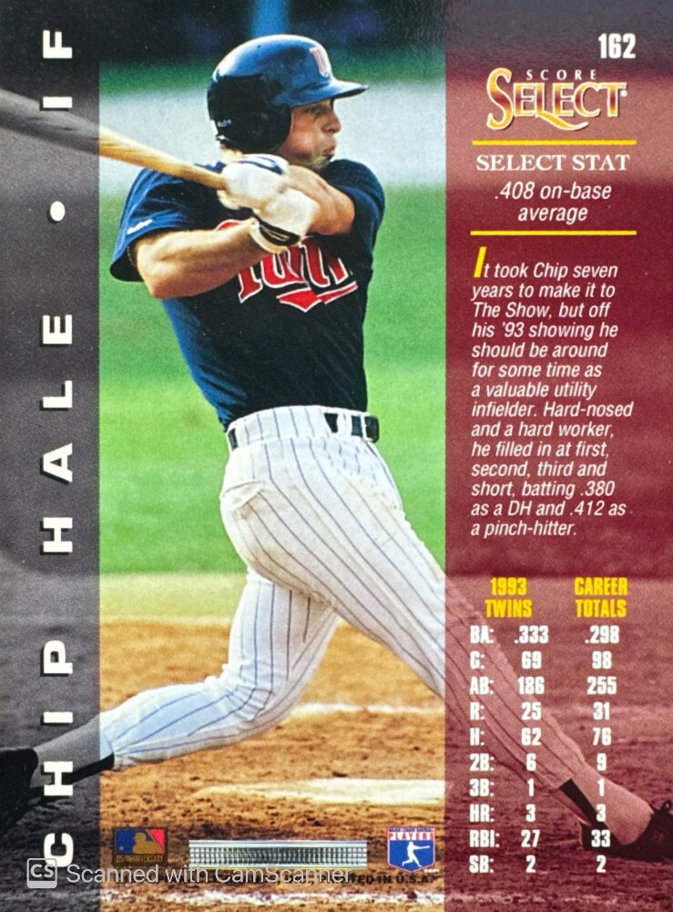 1994 Score Select Chip Hale Baseball Card #162