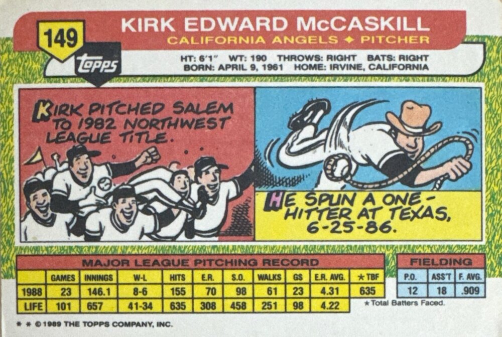 1989 Topps Kirk Edward McCaskill Baseball Card #149