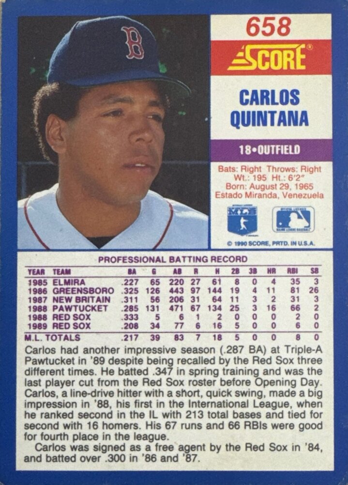 1990 Score Carlos Quintana Baseball Card #658