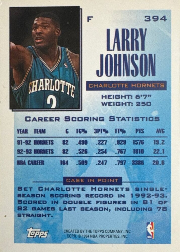 1994 Topps Larry Johnson Basketball Card #394