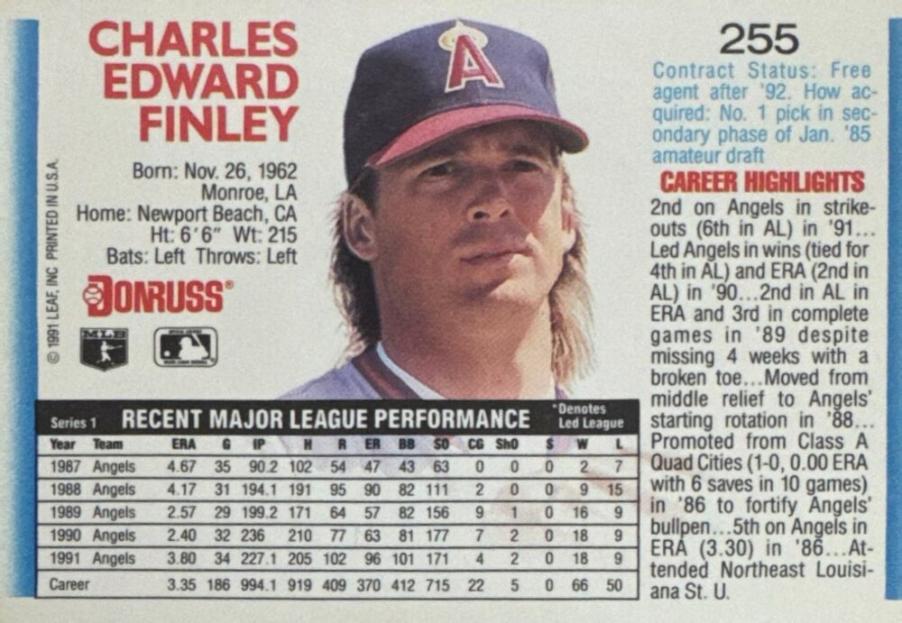 1992 Donruss Charles Edward Finley Baseball Card #255