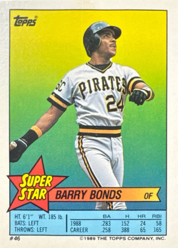 1989 Topps Super Star Sticker Barry Bonds Baseball Card #46