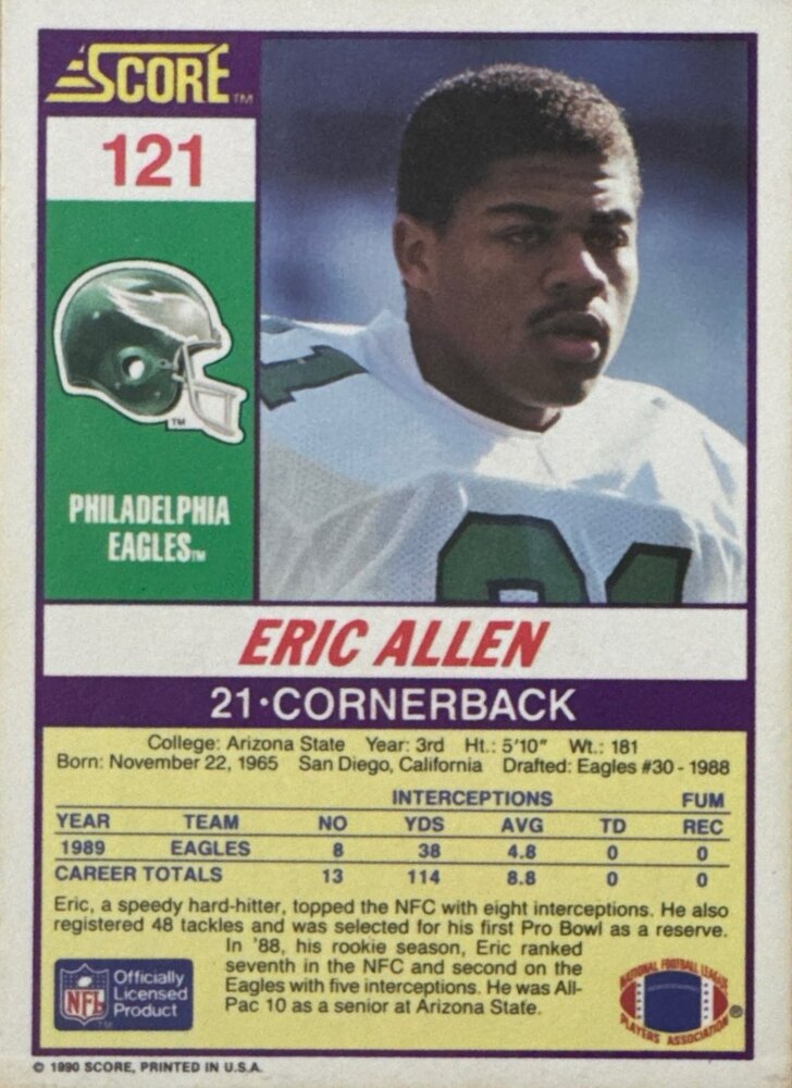 1990 Score Eric Allen Football Card #121