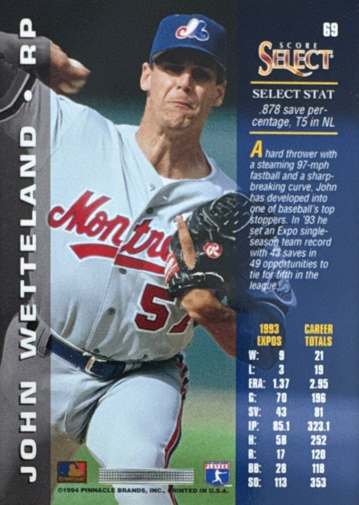 1994 Score Select John Wetteland Baseball Card #69