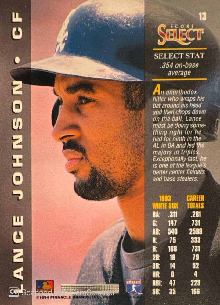 1994 Score Select Lance Johnson Baseball Card #13