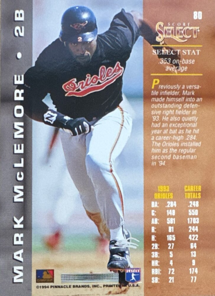 1994 Score Select Mark McLemore Baseball Card #80