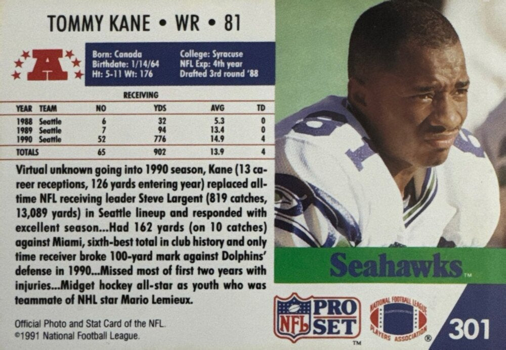 1991 NFL Pro Set Tommy Kane Football Card #301