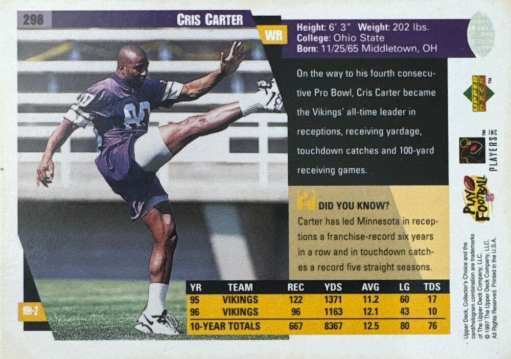 1997 Upper Deck Collectors Choice Chris Carter Football Card #298