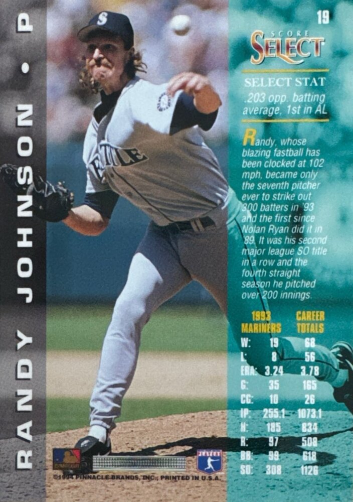 1994 Score Select Randy Johnson Baseball Card #19