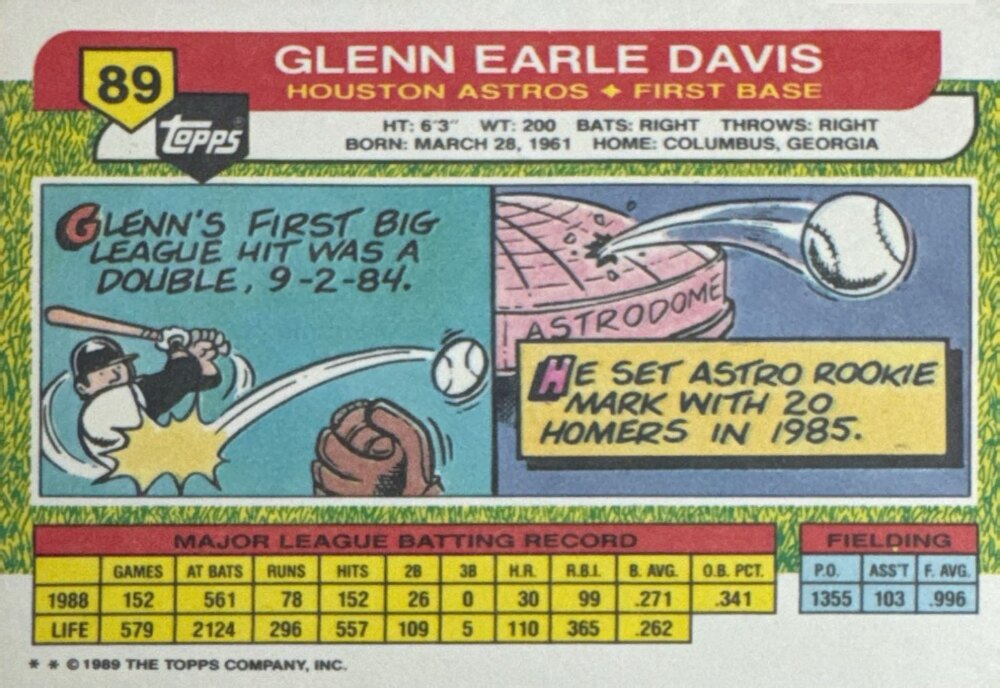 1989 Topps Glenn Earle Davis Baseball Card #89