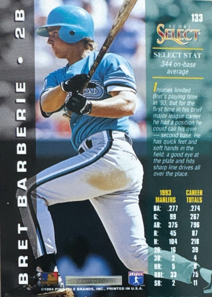 1994 Score Select Bret Barberie Baseball Card #133