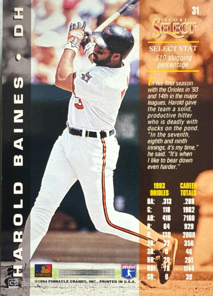 1994 Score Select Harold Baines Baseball Card #31