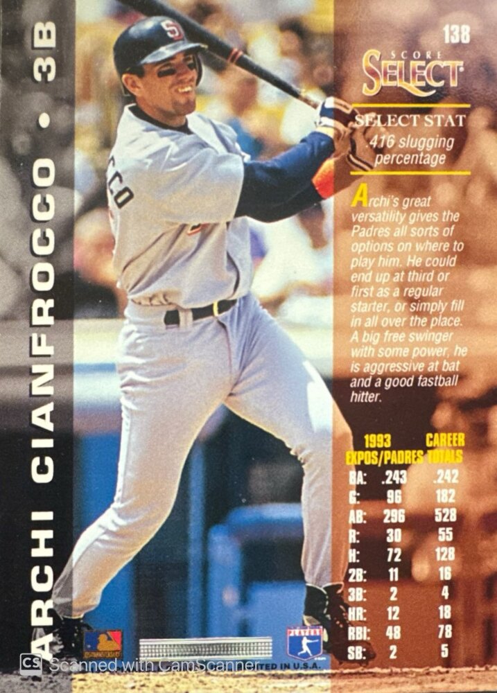 1994 Score Select Archi Cianfrocco Baseball Card #138