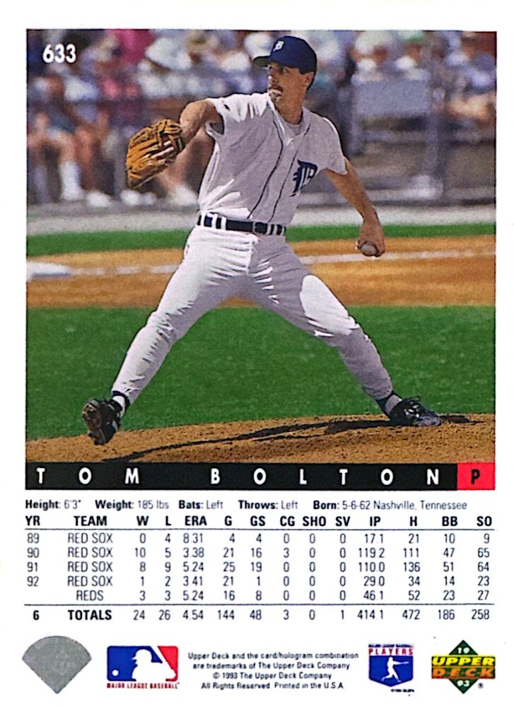 1993 Upper Deck Tom Bolton Baseball Card #633