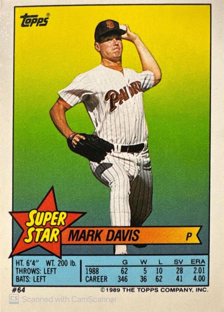 1989 Topps Super Star Mark Davis Baseball Card #64