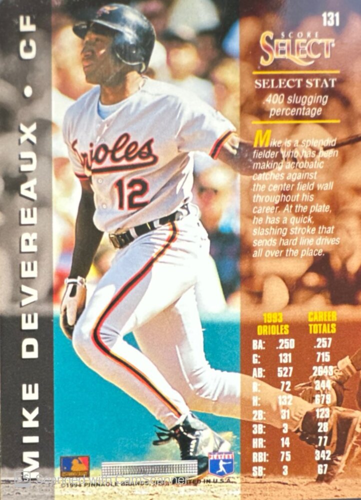 1994 Score Select Mike Devereaux Baseball Card #131